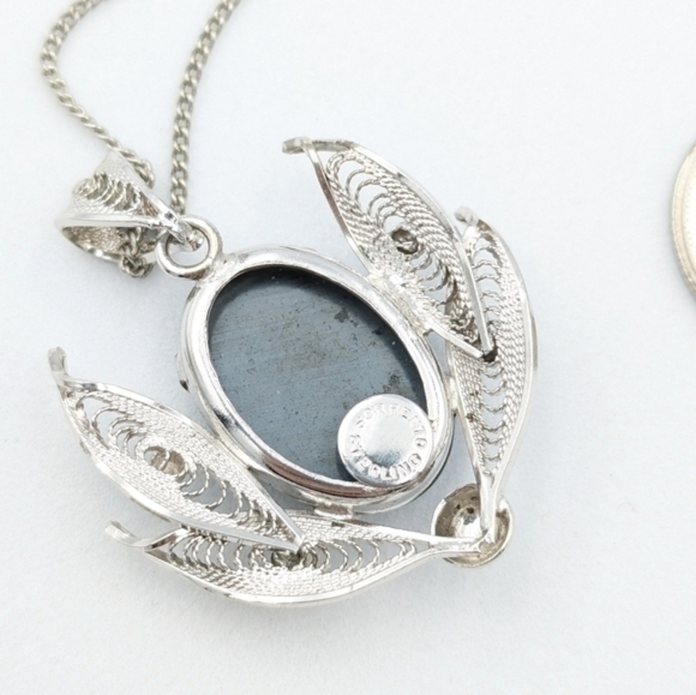 Vintage Designer Signed Sorrento Hematite Filigree Sterling Silver Necklace - Picture 6 of 8
